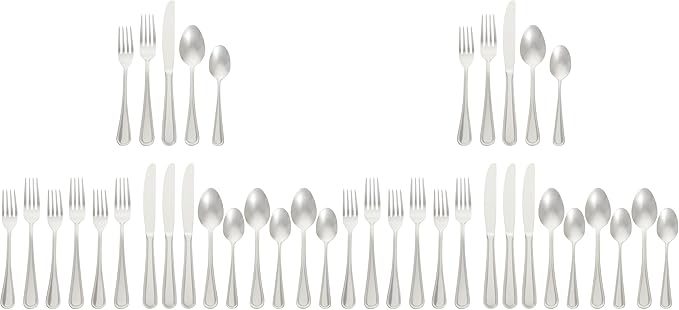 Amazon Basics Silverware Set, Stainless Steel Flatware, Dishwasher Safe, Service for 4, 20-Piece Forks and Spoons, Crown Edge, Everyday Use (Pack of 2)