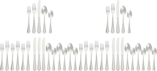 Amazon Basics Silverware Set, Stainless Steel Flatware, Dishwasher Safe, Service for 4, 20-Piece Forks and Spoons, Crown Edge, Everyday Use (Pack of 2)