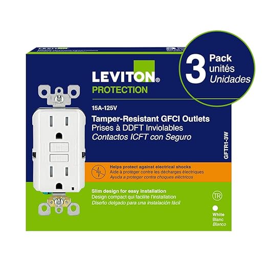 Leviton Smartest Self-Test SmartlockPro Slim GFCI Tamper-Resistant Receptacle with LED Indicator,GFTR1-3W,White,3 Count (Pack of 5)