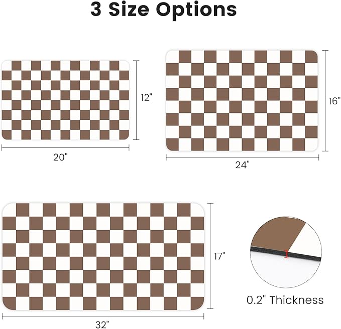 16" x 24" Checkered Dish Drying Mat for Kitchen Counter, Absorbent Coffee Bar Mat for Espresso Machine Coffee Countertops Accessories, Coffee Brown
