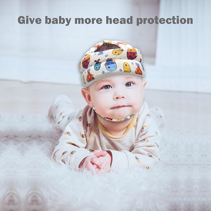 Baby Head Protector Baby Helmet for Crawling Walking, No Bumps Safety Head Adjustable Protective Cap for Walking, Playing (Fish)