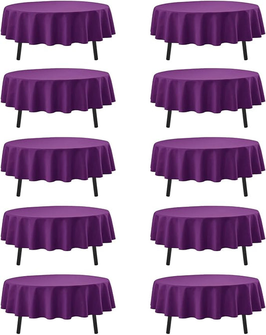 10-Pack Purple Round Tablecloths, 84 Inches, Stain-Resistant Polyester for 3-5 Ft Round Tables - Washable Table Covers for Weddings, Banquets, Birthday Parties, Events