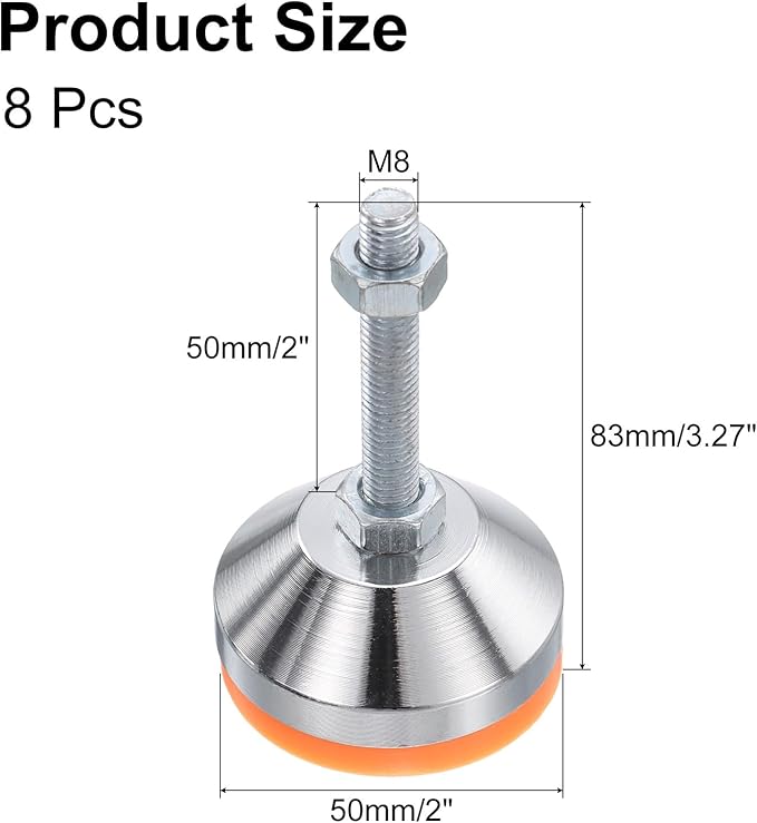 uxcell 8 Pack Adjustable Heavy Duty Leveling Feet, 50mm/2" Dia Base M8 x 50mm Thread Anti-Slip Shock-Absorbing Furniture Leveler Legs for Workbench, Machine, Cabinet