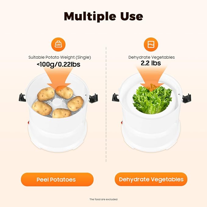 Electric Potato Peeler,85W Automatic Potato Peeling Machine with Vegetable Dehydrator,Dual Safety Locks,Kitchen Peeling Tool for Potato (White)