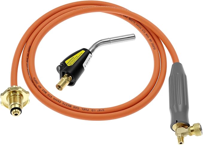 QWORK Welding Torch, Propane Torch Soldering Torch with 78.7 in Hose & Electric Ignition Button, Compatible with Type 1 Valve OPD Valve, for Melt Heating Brazing Plumber