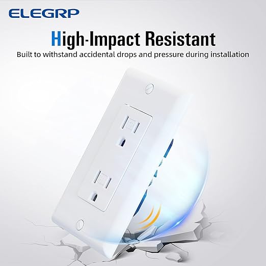 ELEGRP Decorator Wall Receptacle Outlet, Tamper Resistant 15 Amp Standard Electrical Wall Outlet, Residential Grade, Self-grounding, 125V, Wall Plate Included, UL Listed, Glossy White, 5 Pack