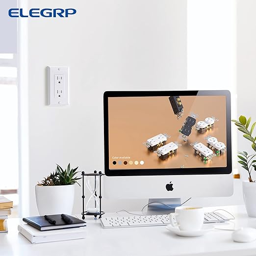 ELEGRP Decorator Wall Receptacle Outlet, Tamper Resistant 15 Amp Standard Electrical Wall Outlet, Residential Grade, Self-grounding, 125V, 2 Pole 3 Wire, 5-15R, UL Listed, Glossy White, 5 Pack