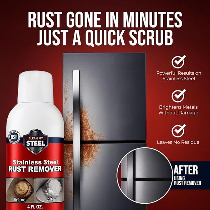 CLEAN MY STEEL Stainless Steel Rust Stain Remover Eraser Cleaner for Fridge, Outdoor BBQ Grill, from Metal Sink and Appliances, NSF Certified, Food Area Safe, 4 oz