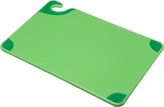 San Jamar Saf-T-Grip Plastic Cutting Board with Safety Hook, 12" x 18" x 0.5", Green