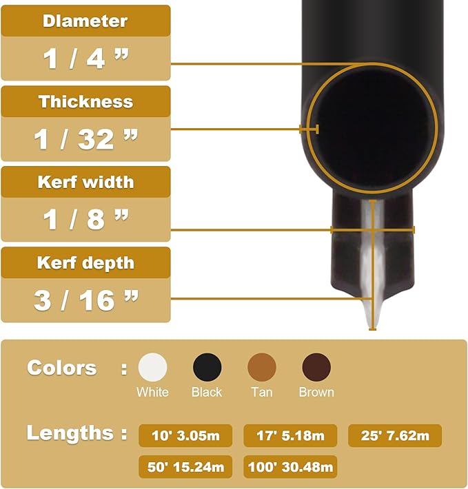 Window Weatherstrip Seal 1/4" Bulb Bubble Kerf Mount Bulb Gasket Window Weather Stripping Kerf - 4 Colors and 5 Length Options (25', Black)