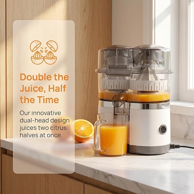 Dual-Head Automatic Citrus Juicer, 100w Electric Orange Juicer With 18000 Rpm Motor, Portable And Efficient Lemon Juicer For Citrus And Lemons, Easy To Clean (White)