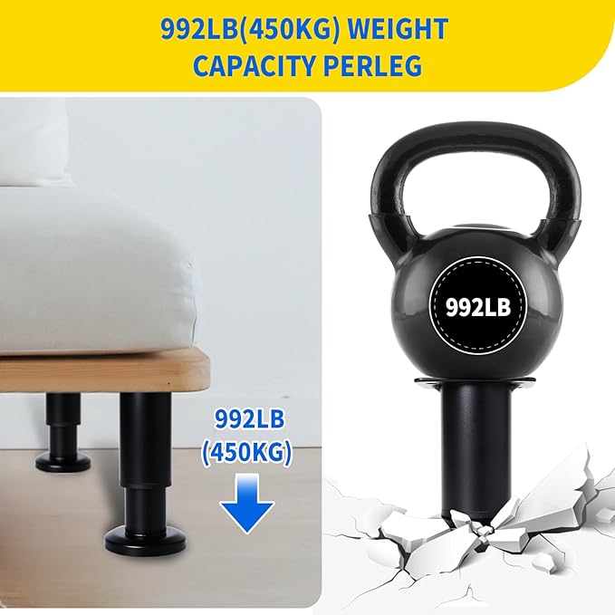 6 Pcs Adjustable Height Furniture Support Legs [with Screws] 3.15-4.72 inch, Metal Heavy Duty Furniture Replacement Legs for Chair/Bed/Sofa/Cabinet/Couch/Dresser/Bed/Table (Black)