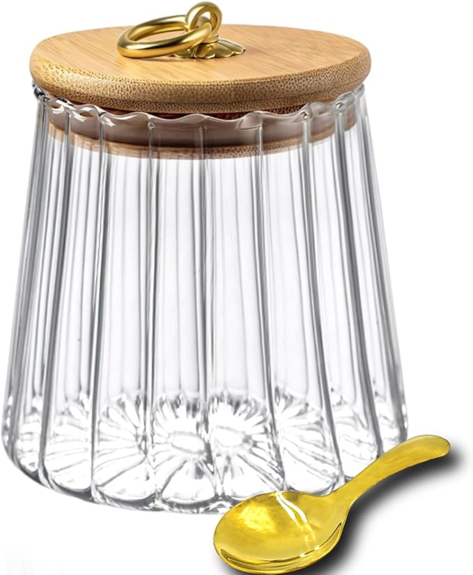 Viovian 22 OZ Glass Storage Jar with Lid and Spoon Clear Coffee Canister Cute Decorative Glass Sugar Container for Food Sugar Tea 650ml
