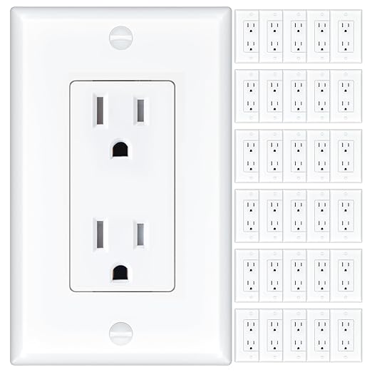 Amico 15 Amp Outlet, Standard Electrical Outlets, Tamper Resistant, 2-Pole 3-Wire Wall Outlet, 125V/1875W, NEMA 5-15R, for Home and Business, Screw Wall Plate Included, White, UL Listed, 30 Pack