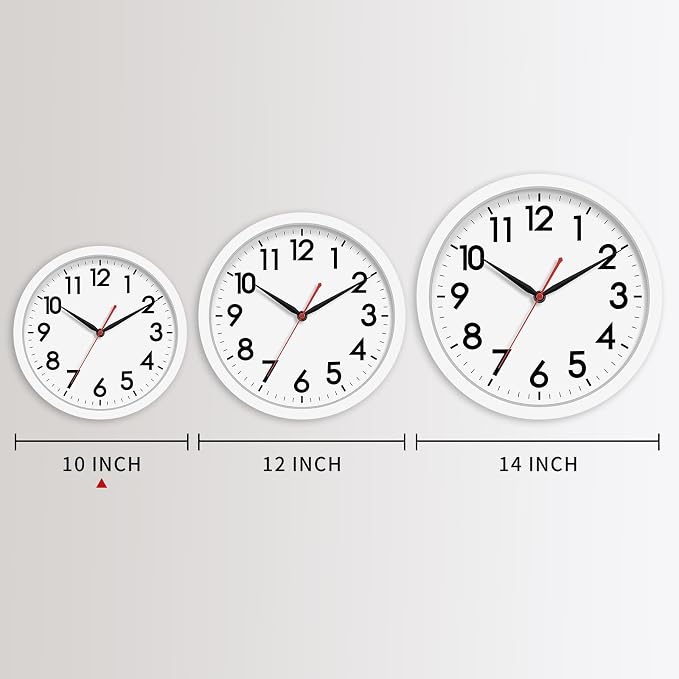 AKCISOT 10 Inch Wall Clock, Battery Operated Analog Clock, Silent Non-Ticking, Ideal for Bedroom, Bathroom, Kitchen, Office and School, White