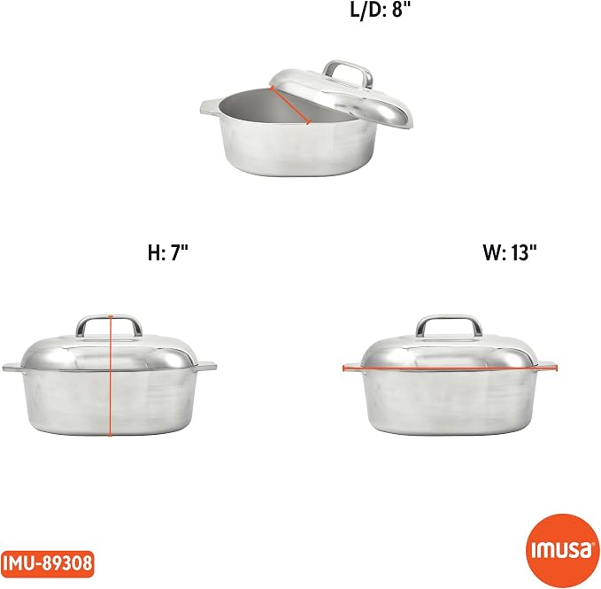 IMUSA 11 Inch Cajun Cast Aluminum Oval Roaster with Lid for Vegetables | Ideal for Roasting Meats and Stews