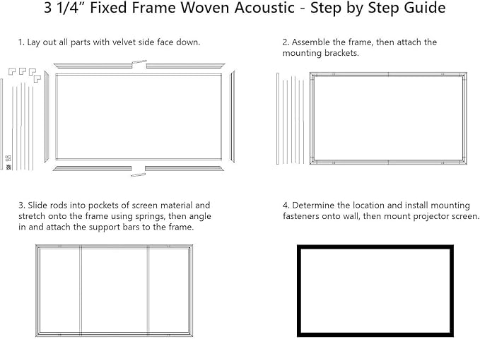Silver Ticket Products STR Series 6 Piece Home Theater Fixed Frame 4K / 8K Ultra HD, HDTV, HDR & Active 3D Movie Projection Screen, 16:9 Format, 106" Diagonal, Woven Acoustic Material STR-169106-WAB