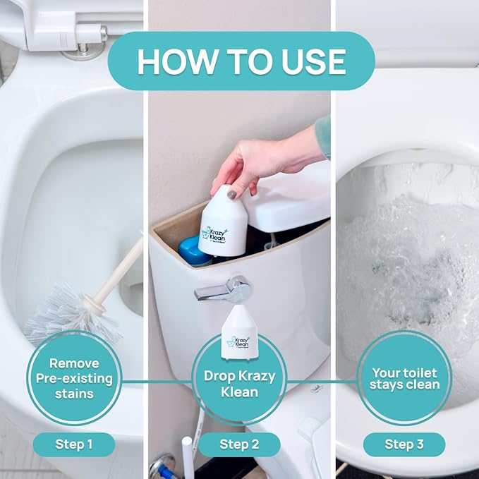 Krazy Klean Pro Toilet Cleaner, Household Cleaning Solution, Natural Long Lasting Toilet Cleaner for Hard Water Stains & Rings, Chemical Free Bathroom Cleaning Product, Drop In Tank System, 1 Count
