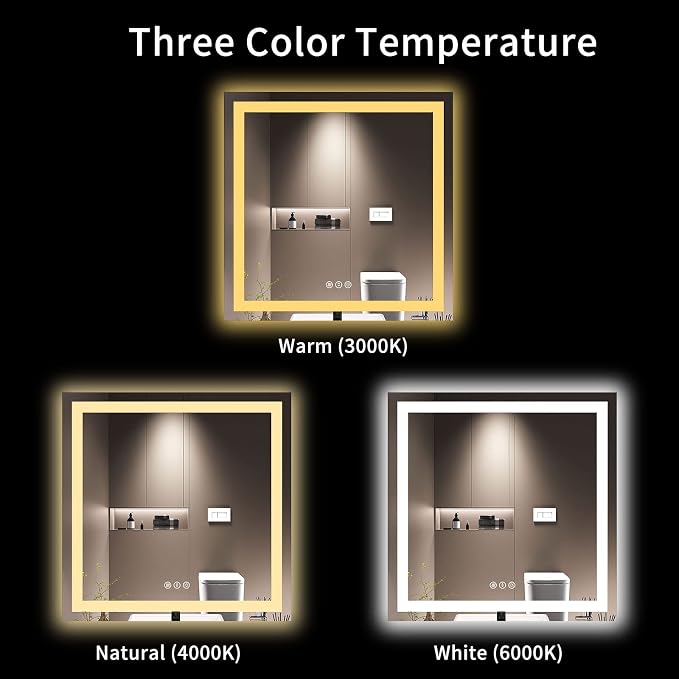 LOAAO 36"X36" LED Bathroom Mirror with Lights, Anti-Fog, Dimmable, Backlit + Front Lit, Lighted Bathroom Vanity Mirror for Wall, Memory Function, Tempered Glass, ETL Listed