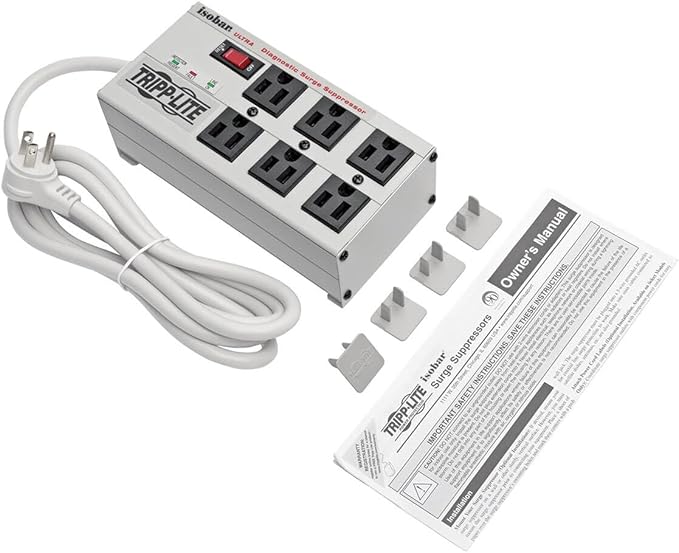 Tripp Lite ISOBAR6ULTRA Isobar 6 Outlet Heavy Duty Power Strip Surge Protector, 3330 Joules, 6ft Cord, Flat Plug, Metal Power Strip, Industrial Garage Work Shop Bench, Under Desk and Wall Mountable
