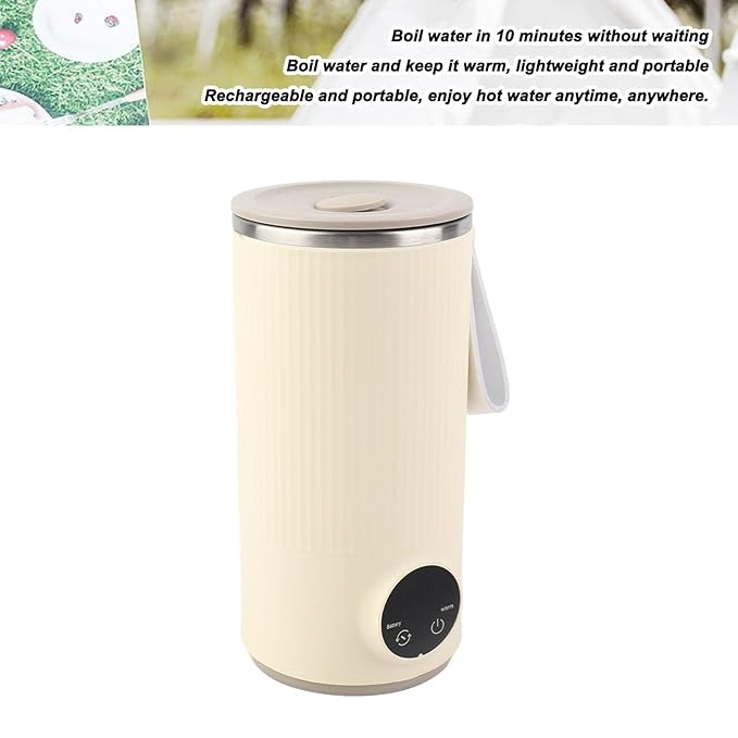 Portable Travel Electric Kettle 400ML,USB Rechargeable Stainless Steel Hot Water Boiler with Dual 3000mAh Battery