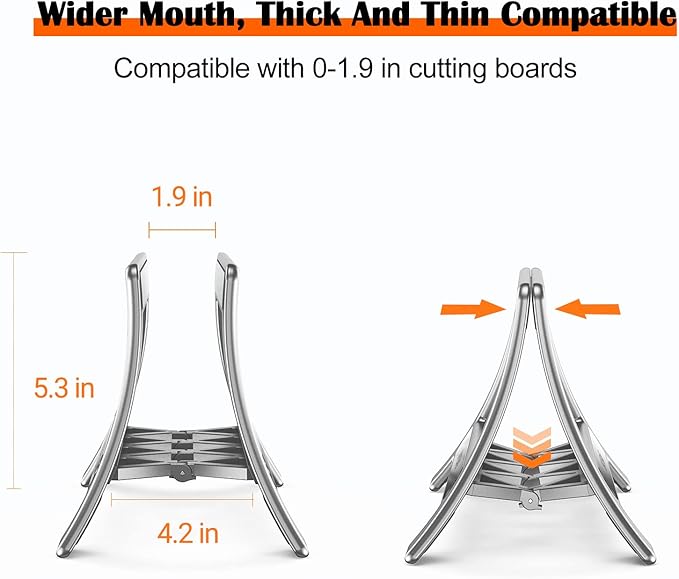 Cutting Board Rack, Auto Width Adjustable Holder Stand for Countertop or Cabinet (Silver)