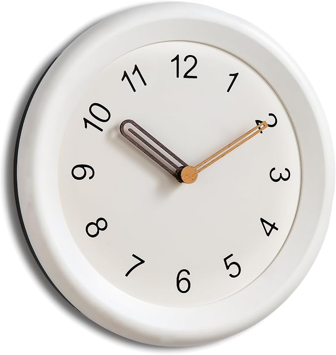 Mosewa 10 Inch White Wall Clock Silent Non-Ticking Quartz Battery Operated Analog Clock with Wood Hands, Easy to Read Minimalist Round Clock for Kitchen Living Room Bedroom Office