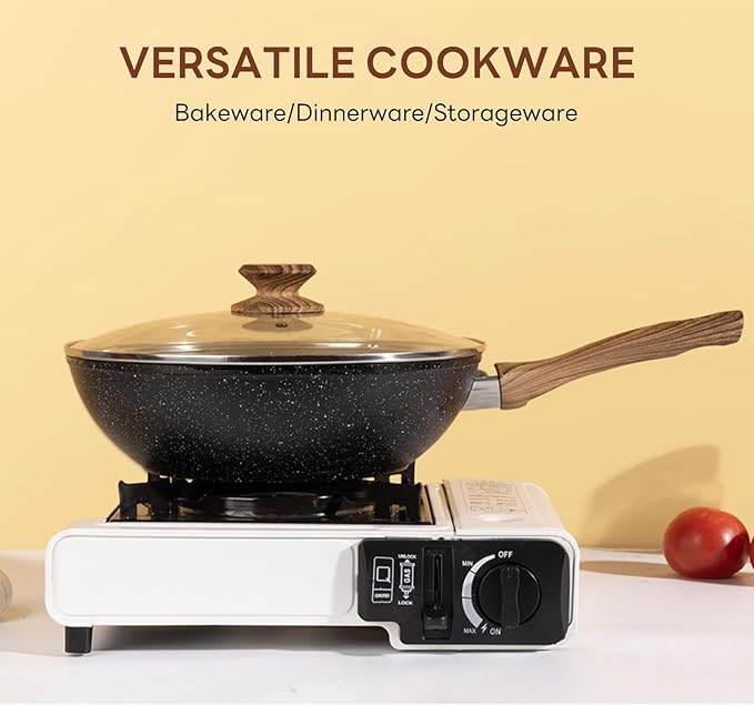 NEWBULIG 17-Piece Nonstick Cookware Set, Non-Toxic Pots and Pans with Stay-Cool Handles, Induction Compatible Cookware, PFAS & PFOA-Free, Black