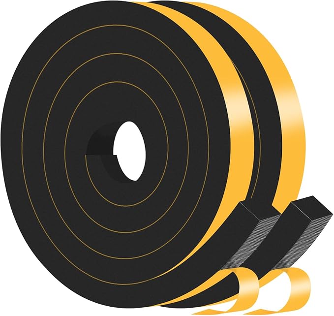 Weather Stripping Door Seal,Weather Stripping,Soundproof,Cold Insulation,High Density CR Foam Insulation Tape for Door, Front Door Frame, Windows,Sliding Door (Black, 1 in x 1 in x 13Ft)