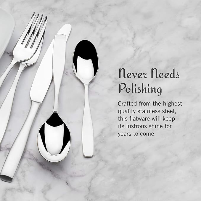 Mikasa Satin Loft 65-Piece Flatware Set for 12,18/10 Stainless Steel Silverware with Forks,Knives,Spoons,and Serving Utensils,Durable and Elegant Design,(Pack of 2)