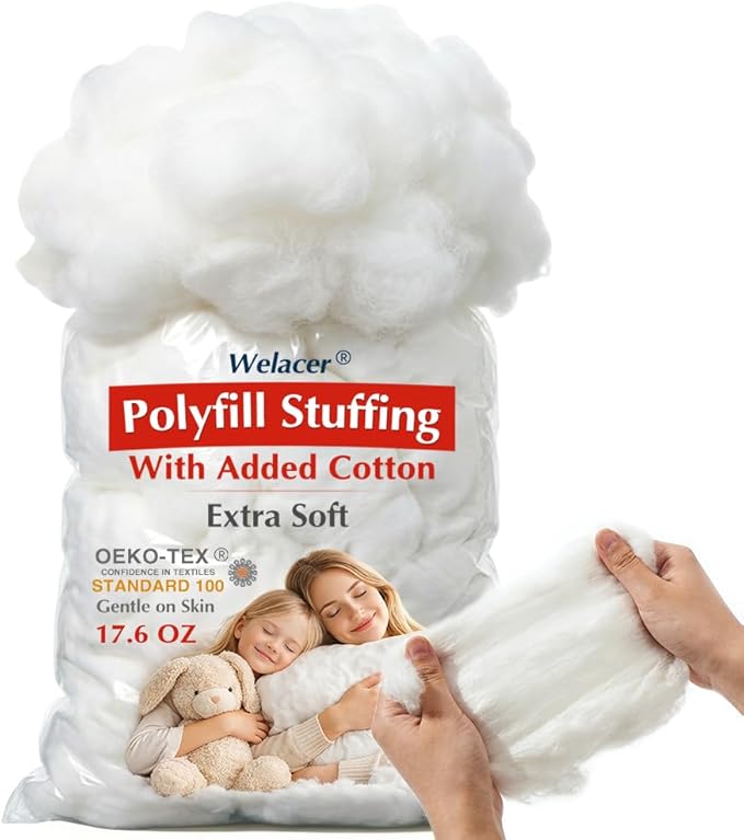 Added Cotton Polyfill Stuffing, 17.6oz/500g Extra Soft Pillow Stuffing, Fluffy Fiber Fill for Cushions, Stuffed Animals, Crochet Toys, Crafts & Cloud Decor