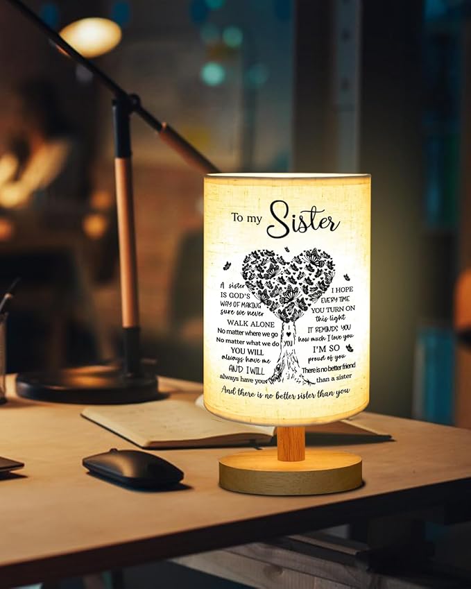 Sisters Gifts from Sister, to Sister Fabric Table Lamp, Sister Birthday Mothers Day Gifts for Sister, Bedside Table Lamp Gifts for Sisters from Sisters Adult