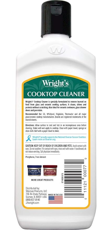 Wright's Cooktop Cleaner - Cleans and Protects Glass/Ceramic Smooth Top Ranges with its gentle formula - 10 Oz.