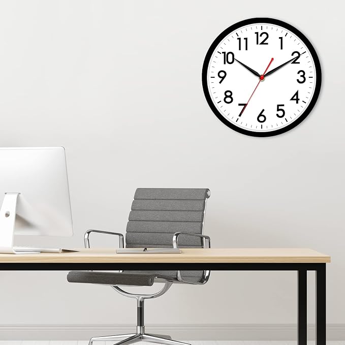 AKCISOT 14 Inch Wall Clock, Battery Operated Analog Clock, Silent Non-Ticking, Ideal for Bedroom, Bathroom, Kitchen, Office and School, Black