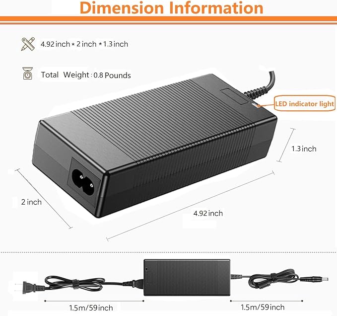 for Jackery 160/240/290 Charger,65W AC Adapter for Jackery Explorer 160/240/290/E290/E240/E160 & Honda 290/200 Portable Power Station Solar Generator Power Supply Battery Charger Cord