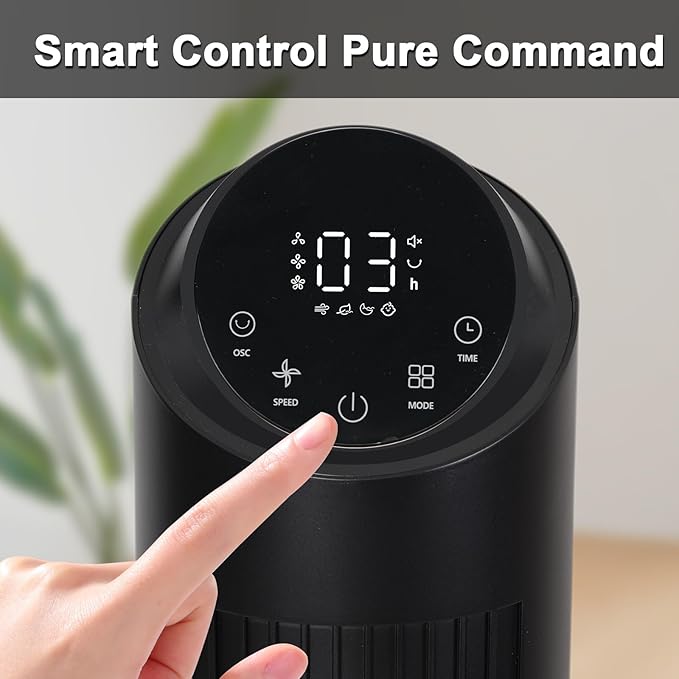 hykolity Tower Fan for Bedroom, 90° Oscillating Fan, 28dB Ultra Quiet Floor Fan with Remote Control, 26ft/s Velocity Bladeless Floor Fan with 3 Speeds & 4 Modes, 12H Timer - Black
