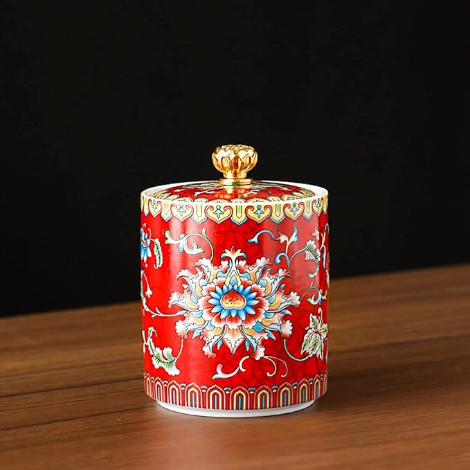 Enamel Ceramic Tea Caddy Tea Canister Tea Storage Container Tins Jar with Airtight Lid Water-proof Tank for Tea, Coffee, Herb, Sugar, Spice, Nuts
