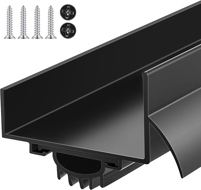 MorningRo 1 Pcs 1-3/4" x 36" U Shaped Aluminum Door Sweep for Bottom of Door with Drip Cap Screw-on Metal Weather Stripping Seal Draft Stopper Threshold for Exterior Front Doors (Black)