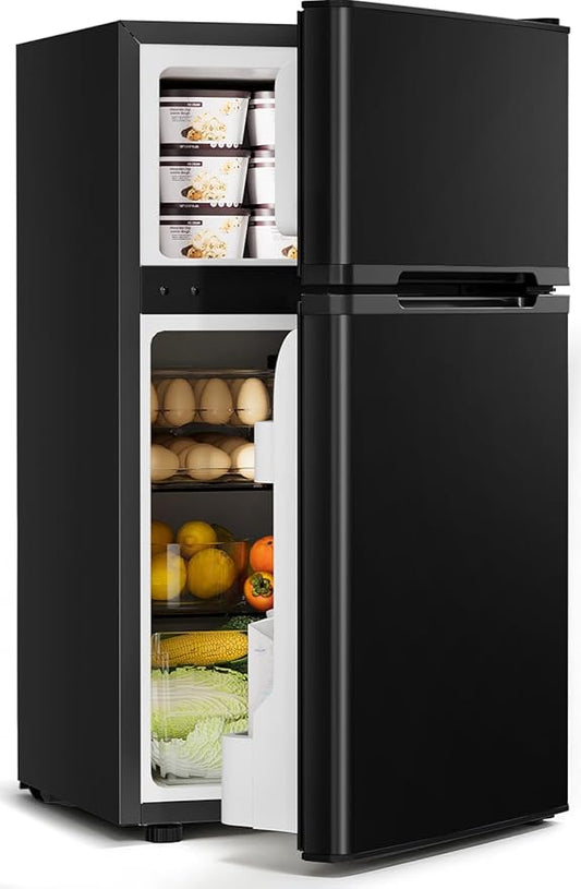Feelfunn 3.2 Cu.Ft Mini Fridge with Freezer - 2 Door Small Refrigerator, Mini Refrigerator with Adjustable Thermostat, Removable Shelves, Mini Fridge for Bedroom, Office, Dorm, Apartment, Black