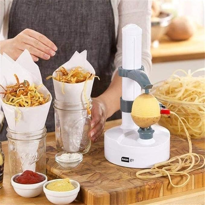 ele ELEOPTION Electric Potato Peeler Multifunction Electric Fruit Apple Peeler Potato Peeling Machine Automatic Rotating, Kitchen Peeling Tool White