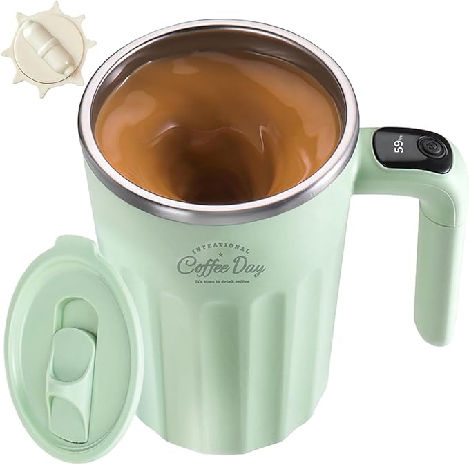 Drink Stirrer,Self Stirring Mug,Self Stirring Coffee Mug,Suitable for Coffee, Milk, Cocoa and Other Beverages Stainless Steel Vacuum Insulated Tumbler with Lid (Matcha Green, 12 Ounces)