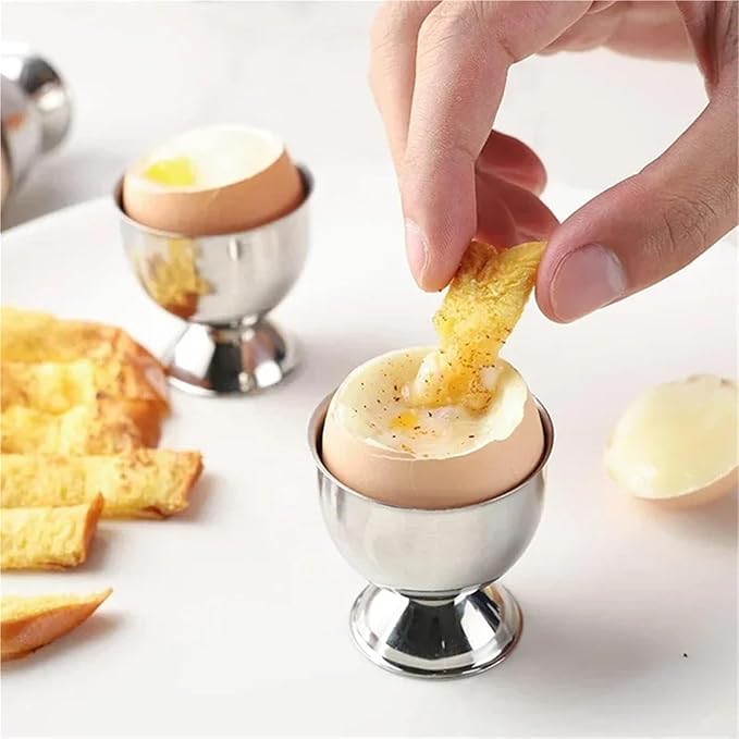 Stainless Steel Eggshell Opener Soft Boiled Egg Cup Holder Home Kitchen Gadgets(2Pcs Egg Cups)