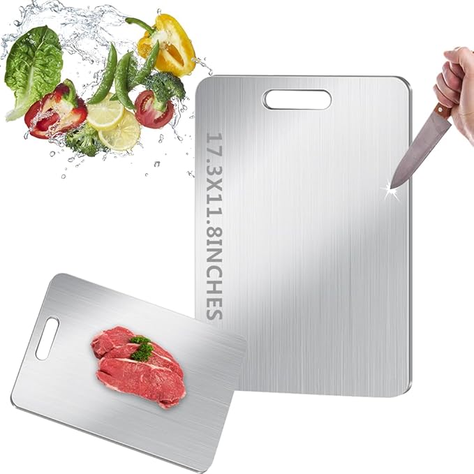 Titanium Cutting Board for Kitchen, Stainless Non Stick Chopping Board, Upgrade Double Sided Food-Grade Titanium Board for Kitchen for Meat Cheese Vegetable (X-Large)
