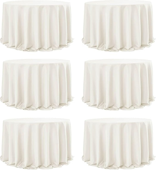 6-Pack Ivory Round Tablecloths, 132 Inches, Stain-Resistant Polyester for 6-8 Ft Round Tables - Washable Table Covers for Weddings, Banquets, Birthday Parties, Events