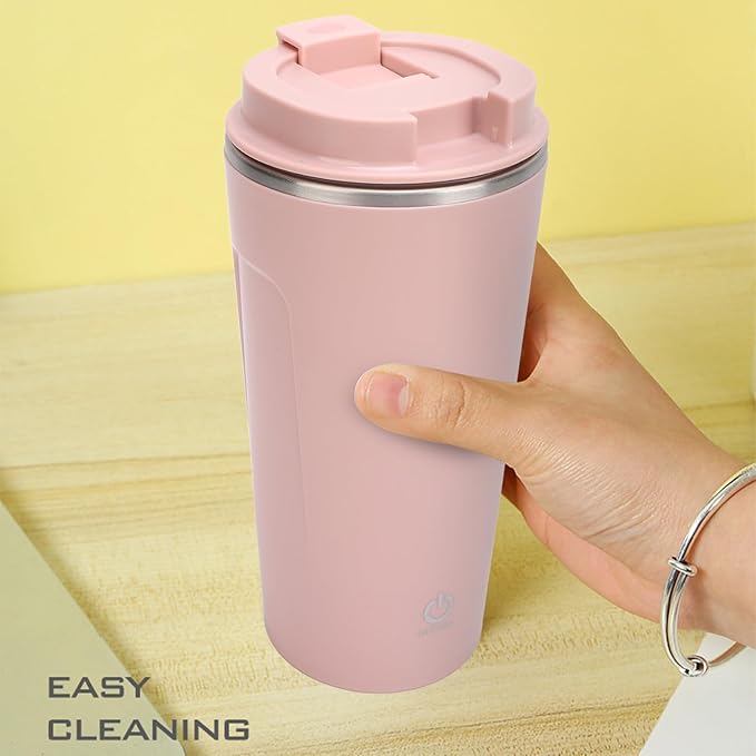 Generic Self Stirring Coffee Mug, Rechargeable Stainless Steel Auto Mixing Cup with Lid, 400ml IP6 Coffee Stirring Cup, Rechargeable Self Mixing Cup for Office Car Home Use, Pink