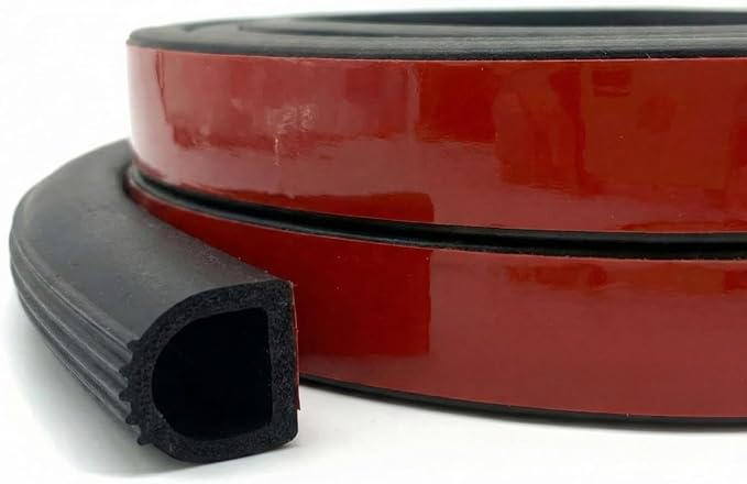 Pangda 35Ft D Shape Rubber Weather Stripping Foam Self-Adhesive EPDM Seal Strip for Noise Reduction Waterproof Dustproof for Cars Boats RVs Windows Doors (0.59" W x 0.55" H)