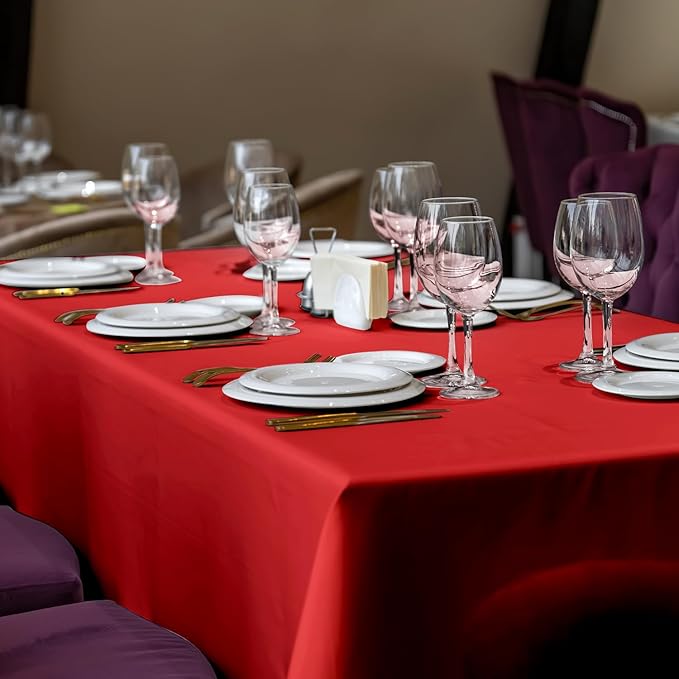 Plastic Table Cloth, 410 Ft X 54 in Disposable Tablecloth Red Tablecloth Premium PEVA Plastic Table Cloth Disposable with Any Cut Sliding Cutters for Picnics, Parties, Birthdays, Festivals