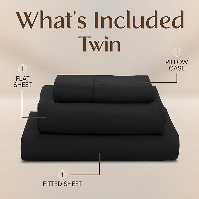 Utopia Bedding Twin Sheet Set – 3 Piece Bed Sheets for Twin Size Bed, Soft and Breathable Microfiber, Includes 1 Fitted Sheet, 1 Flat Sheet and 1 Pillowcase – Oeko Tex (Black)