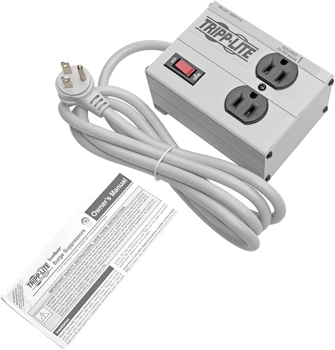 Tripp Lite ISOBAR2-6 Isobar 2 Outlet Heavy Duty Power Strip Surge Protector, 1410 Joules, 6ft Cord, Flat Plug, Metal Power Strip, Industrial Garage Work Shop Bench, Under Desk and Wall Mountable
