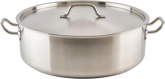 Winware - Stainless Steel 25 Quart Brasier with Cover | Made from extra-heavyweight 6mm thick 3003 aluminum, Great for Braising, Simmering, Batch Cooking and Restaurant Kitchens
